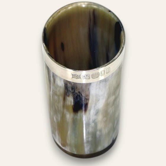 Horn Whisky Tot with Silver Band - Polished - Two Boxed