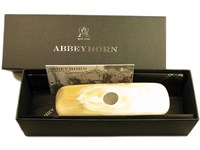 Small Rectangular Cow Horn Backed Clothes Brush With Silver Disc