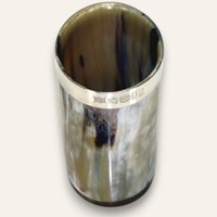 Horn Whisky Tot with Silver Band - Polished - Two Boxed