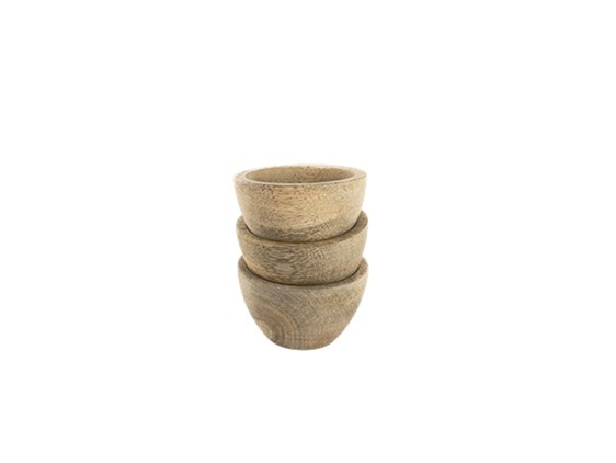 Set of Three Mini Mango Wood French Artisan Bowls