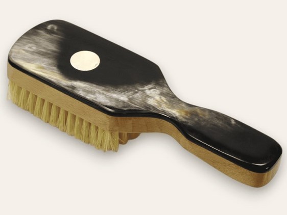 Beechwood & Horn Handled Hair Brush with Silver Disc