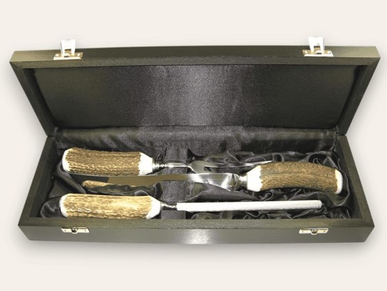 Boxed Three Piece Polished Stag Antler Handle Carver Set Boxed Three Piece Polished Stag Antler Handle Carver Set