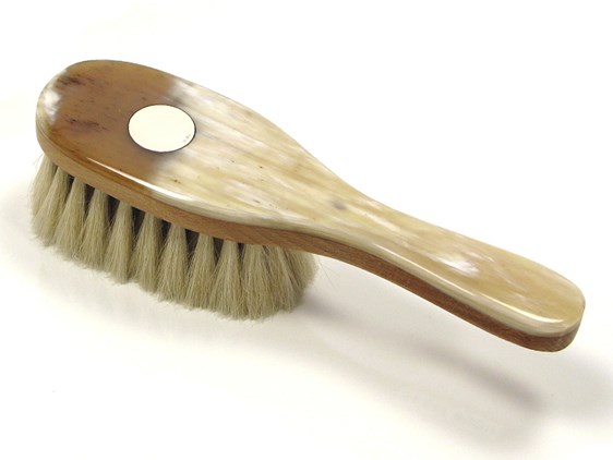 Horn & Goat Hair Baby Brush with Silver Disc | Goat Hair Baby Brush