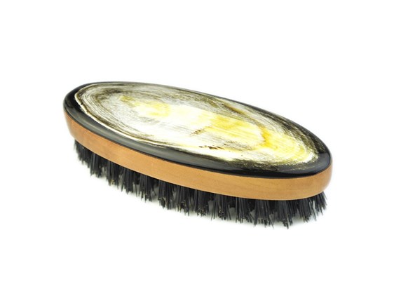 Oval Pearwood & Horn Beard Brush | Wild Boar Bristles