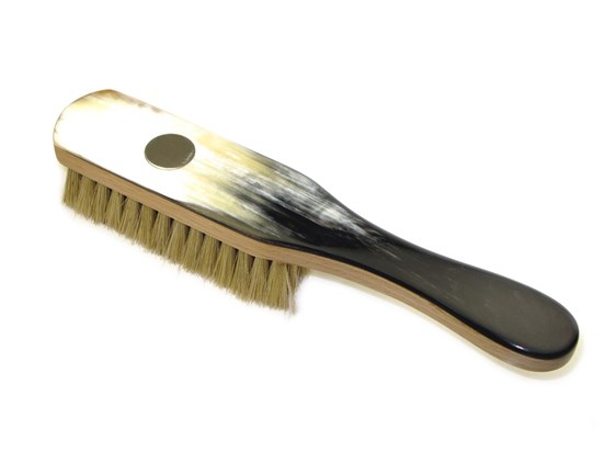 Cow Horn Handled Clothes Brush with Silver Disc | Hog Bristle & Silver Disc