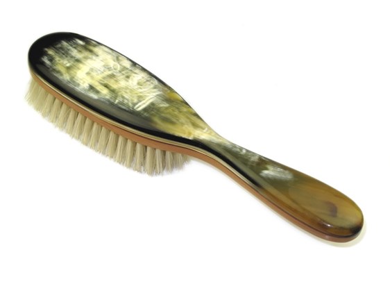 Horn & Pearwood Handled Hair Brush | Boar Bristled Horn Hair Brush