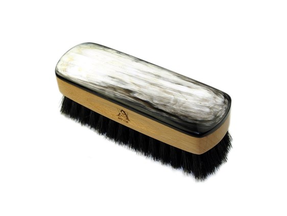 Horn Backed Rectangular Shoe Brush - Small - Dark Bristles