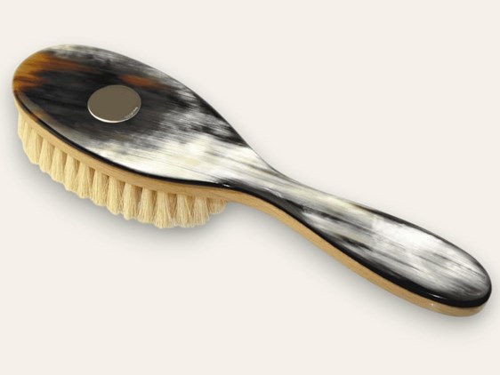 Cow Horn Childs Brush with Silver Disc Cow Horn Childs Brush with Silver Disc