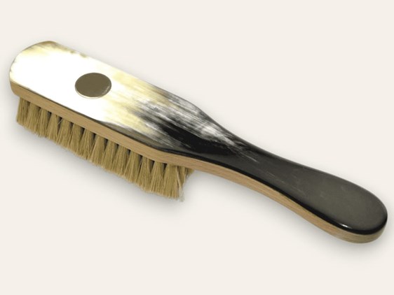 Cow Horn Handled Clothes Brush with Silver Disc | Hog Bristle & Silver Disc Cow Horn Handled Clothes Brush with Silver Disc | Hog Bristle & Silver Disc