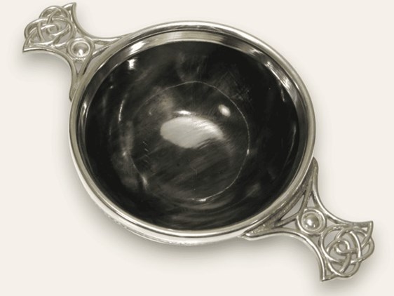 Cow Horn Quaich - Pewter Handles - Large