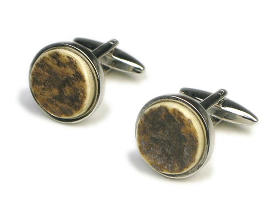 Cufflinks - Round - Stag Antler Cufflinks - Round - Stag Antler