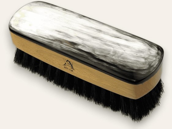 Horn Backed Rectangular Shoe Brush - Small - Dark Bristles