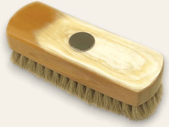 Horn Backed Rectangular Shoe Brush with Silver Disc - Small - Light Bristles Horn Backed Rectangular Shoe Brush with Silver Disc - Small - Light Bristles