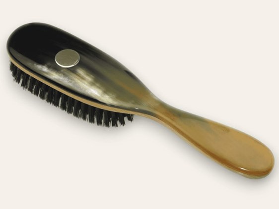 Horn & Boar Bristle Handled Hair Brush with Silver Disc | Silver Disc Embossed Horn & Boar Bristle Handled Hair Brush with Silver Disc | Silver Disc Embossed