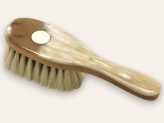 Horn & Goat Hair Baby Brush with Silver Disc | Goat Hair Baby Brush
