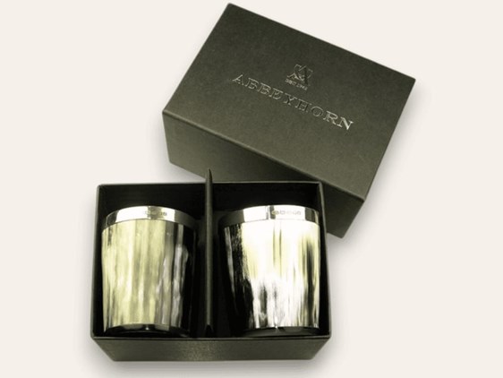 Horn Whisky Tot with Silver Band - Polished - Two Boxed