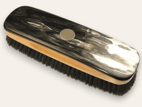 Large Cow Horn Clothes Brush with Silver Disc Large Cow Horn Clothes Brush with Silver Disc