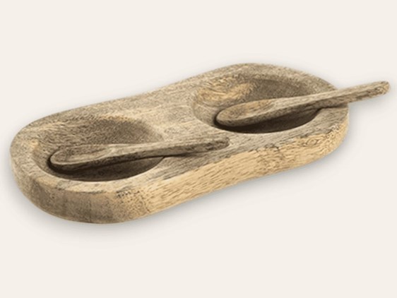 Mango Wood Rustic Salt Dish and Spoon Set Mango Wood Rustic Salt Dish and Spoon Set