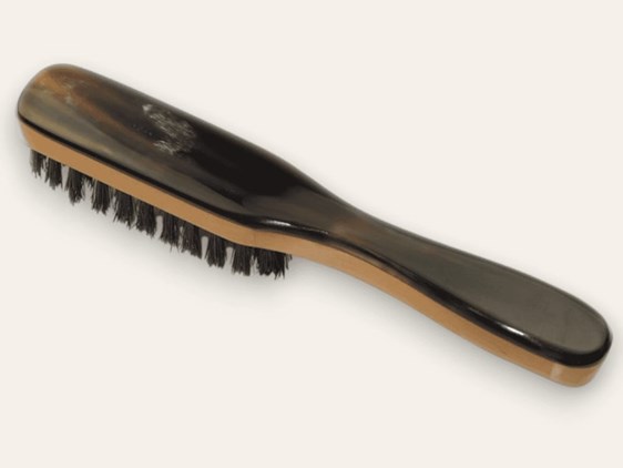 Pearwood & Horn 3 Rows Pocket Brush | Boar Bristled Horn Beard Brush