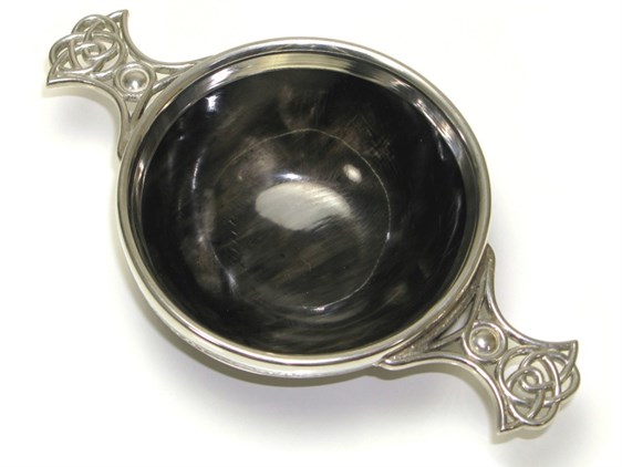 Cow Horn Quaich - Pewter Handles - Large Cow Horn Quaich - Pewter Handles - Large