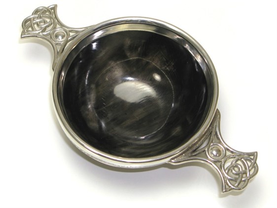 Cow Horn Quaich - Pewter Handles - Large