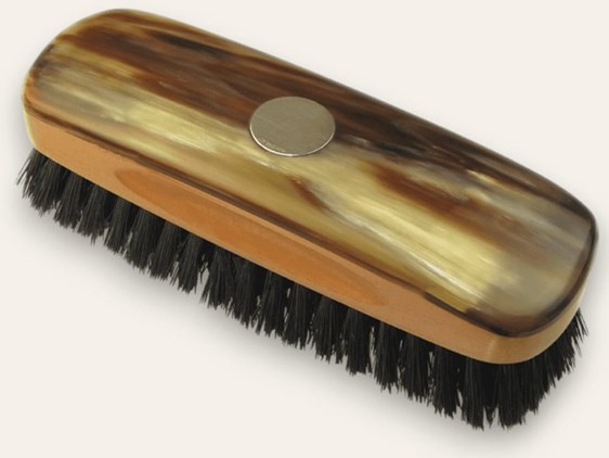 Small Rectangular Cow Horn Backed Clothes Brush With Silver Disc Small Rectangular Cow Horn Backed Clothes Brush With Silver Disc