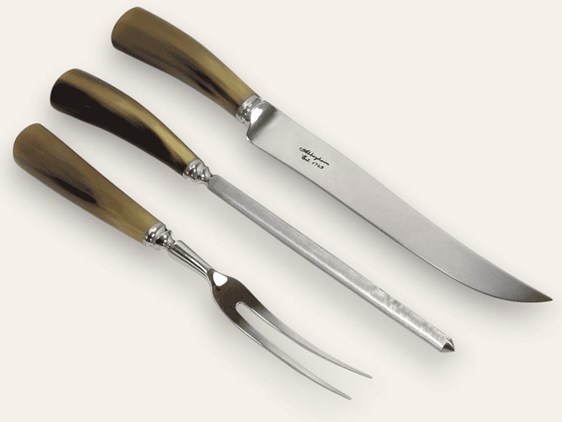 Three Piece Polished Cow Horn Handle Carver Set