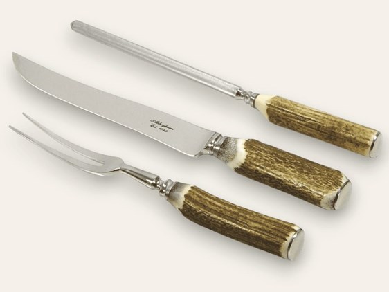 Three Piece Polished Stag Antler Handle Carver Set Three Piece Polished Stag Antler Handle Carver Set