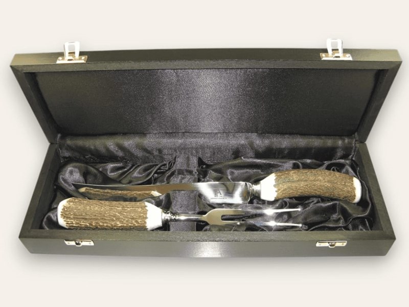 Boxed Stag Antler Handle Two Piece Carver Set Boxed Stag Antler Handle Two Piece Carver Set
