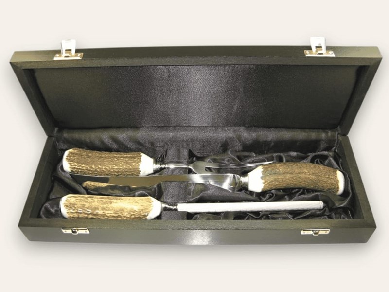 Boxed Three Piece Polished Stag Antler Handle Carver Set Boxed Three Piece Polished Stag Antler Handle Carver Set