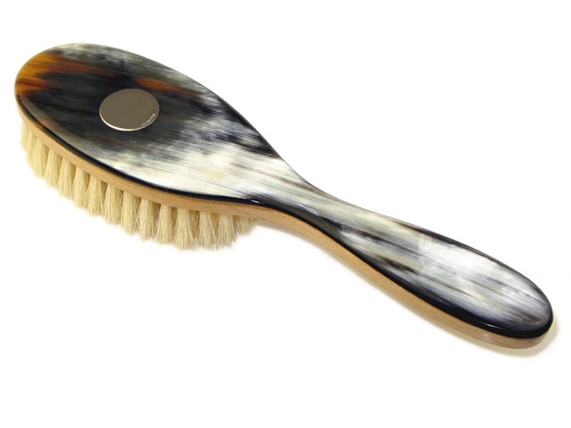 Cow Horn Childs Brush with Silver Disc Cow Horn Childs Brush with Silver Disc