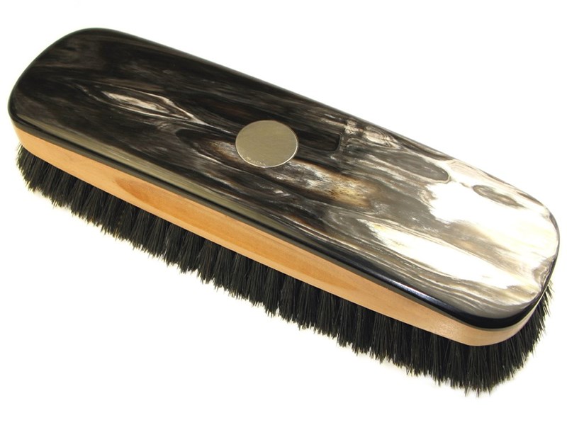 Large Cow Horn Clothes Brush with Silver Disc