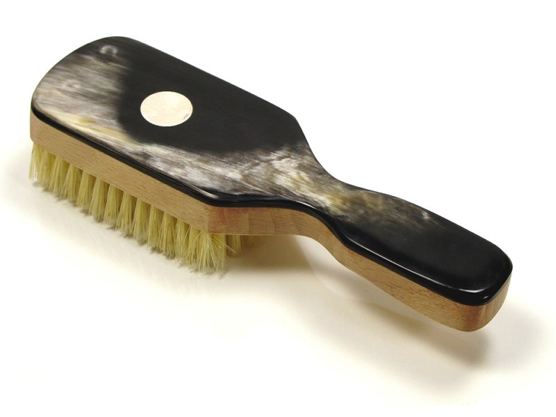 Beechwood & Horn Handled Hair Brush with Silver Disc