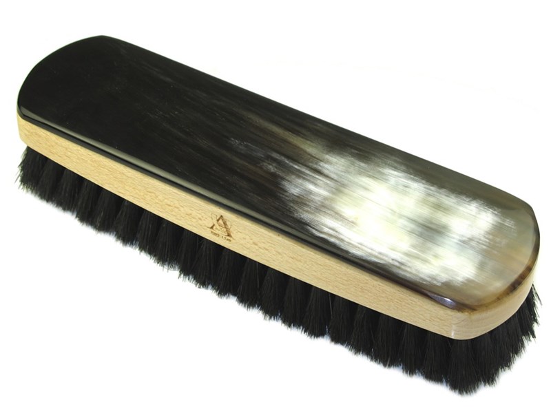 Horn Backed Rectangular Shoe Brush - Large - Dark Bristles