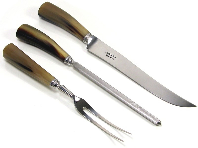 Three Piece Polished Cow Horn Handle Carver Set