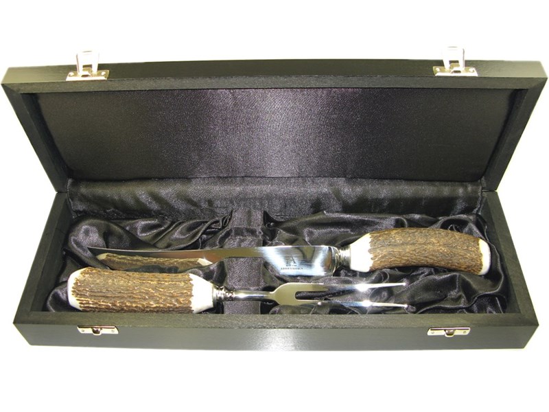 Boxed Stag Antler Handle Two Piece Carver Set