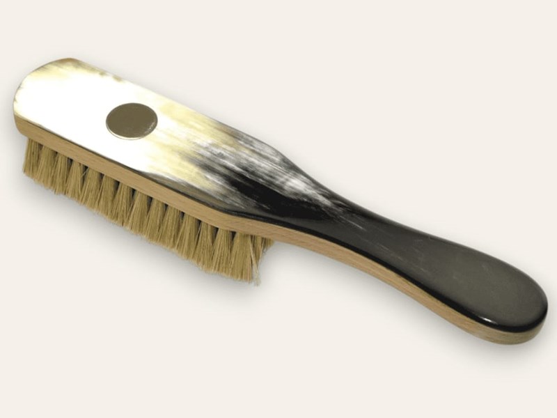 Cow Horn Handled Clothes Brush with Silver Disc | Hog Bristle & Silver Disc Cow Horn Handled Clothes Brush with Silver Disc | Hog Bristle & Silver Disc