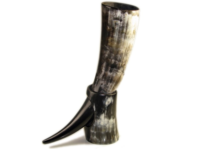 Drinking Horn On Stand - Polished - 1 Pint | Viking drinking horn