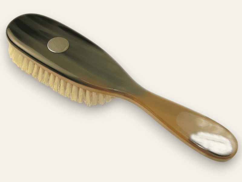 Horn & Pearwood Handled Hair Brush with Silver Disc Horn & Pearwood Handled Hair Brush with Silver Disc