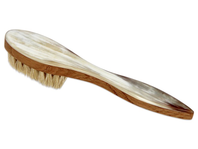 Horn Backed Shoe Polish Applicator - Oak - Light Bristles