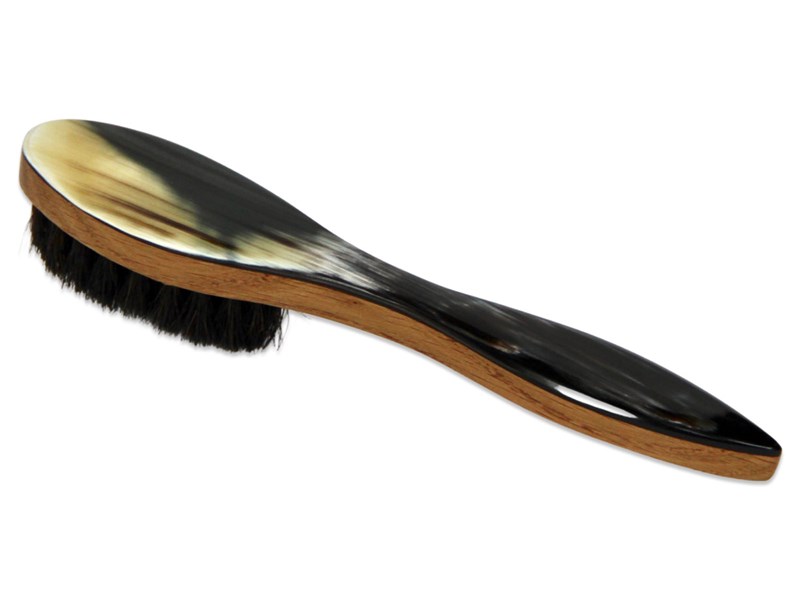 Horn Backed Shoe Polish Applicator - Oak - Dark Bristles