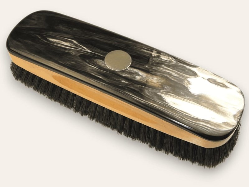 Large Cow Horn Clothes Brush with Silver Disc Large Cow Horn Clothes Brush with Silver Disc