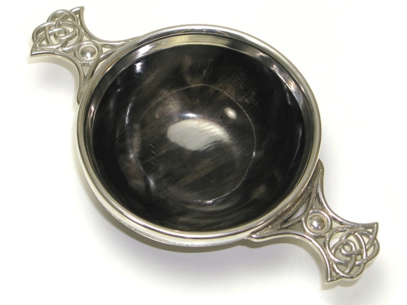 Cow Horn Quaich - Pewter Handles - Large Cow Horn Quaich - Pewter Handles - Large