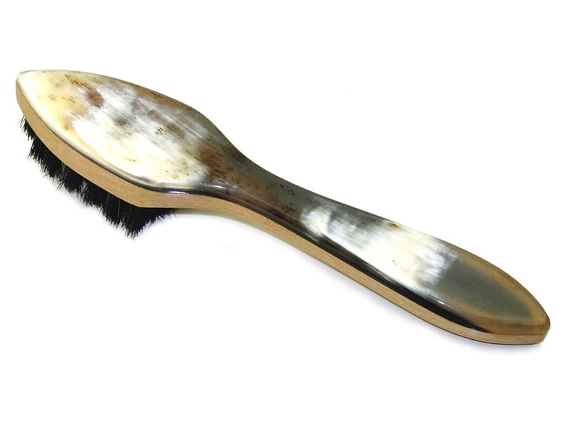 Horn Backed Shoe Polish Applicator - Dark Bristles