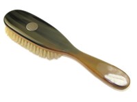 Horn & Pearwood Handled Hair Brush with Silver Disc