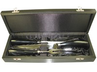 Boxed Three Piece Polished Cow Horn Handle Carver Set