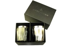 Horn Whisky Tot with Silver Band - Polished - Two Boxed