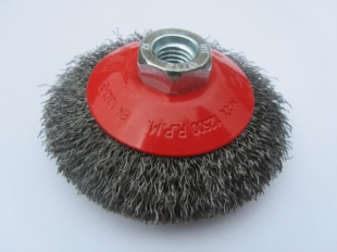 CRIMPED WIRE BEVEL BRUSH 100MM DIAMETER WITH M14 THREAD FOR GRINDERS