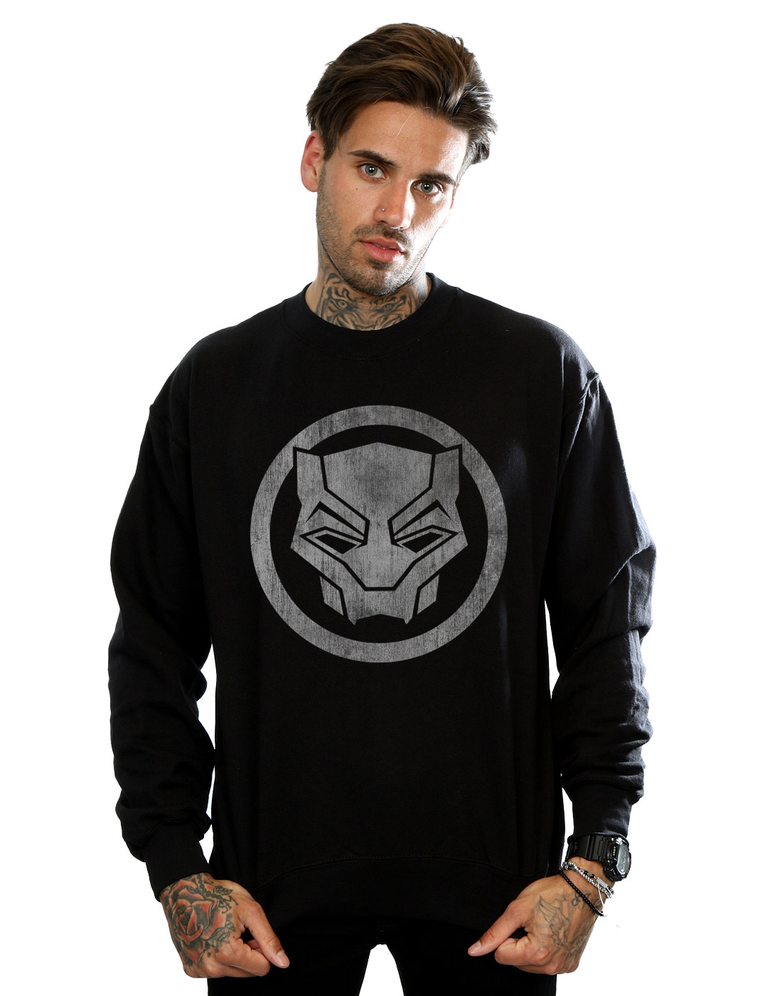 Uomo Black Felpa Distressed Panther Icon Marvel dABSznA