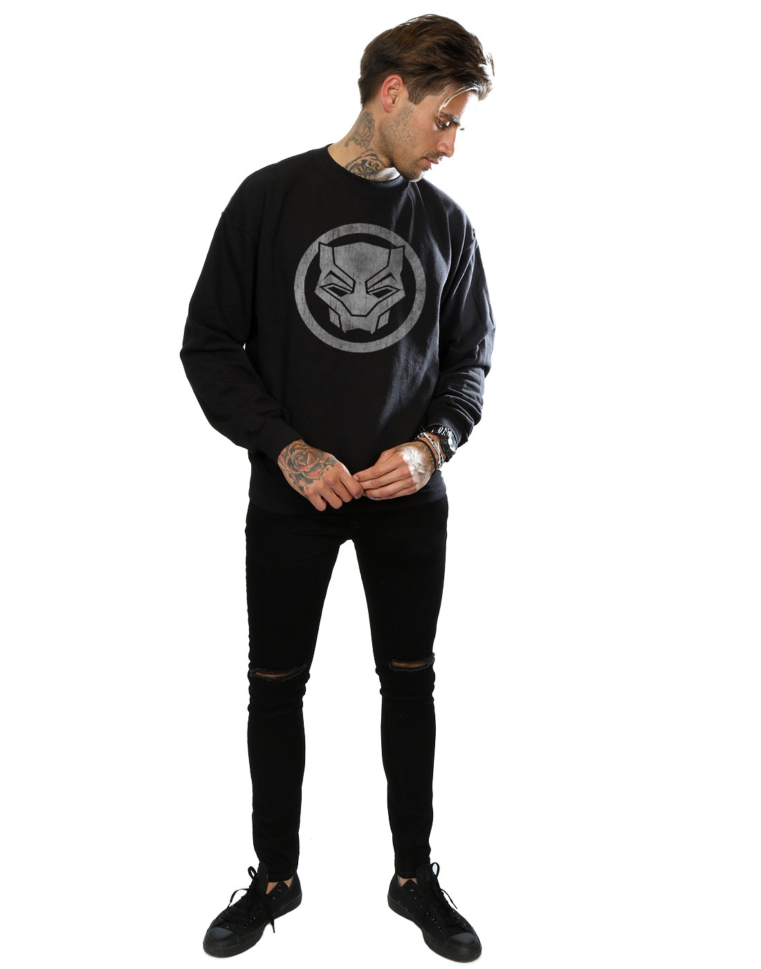 Uomo Black Felpa Distressed Panther Icon Marvel dABSznA